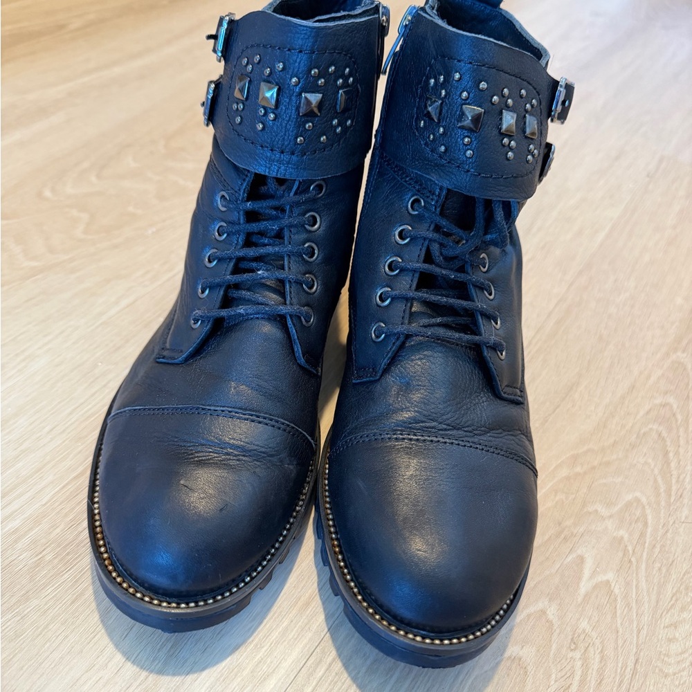 VENUS Black Leather Studded Boots